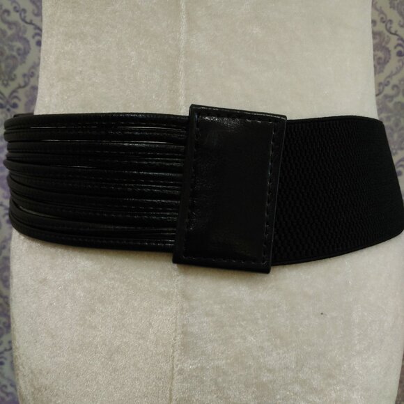 Buffalo David Bitton Wide Stretch Waist Belt Womens Size M Black Faux Leather - Picture 5 of 10